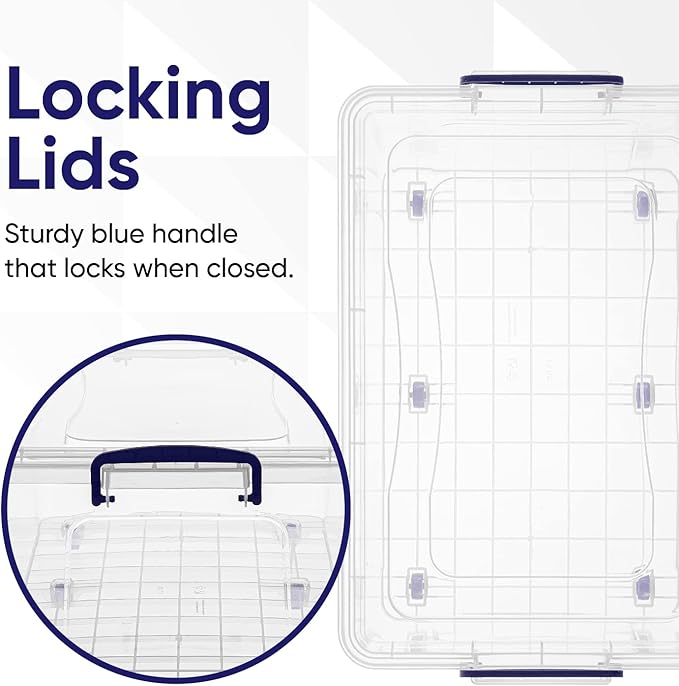 Superio Storage Containers With Wheels (3 Pack) Stackable Large Storage Containers With Lids Durable Latches (32 Qt)