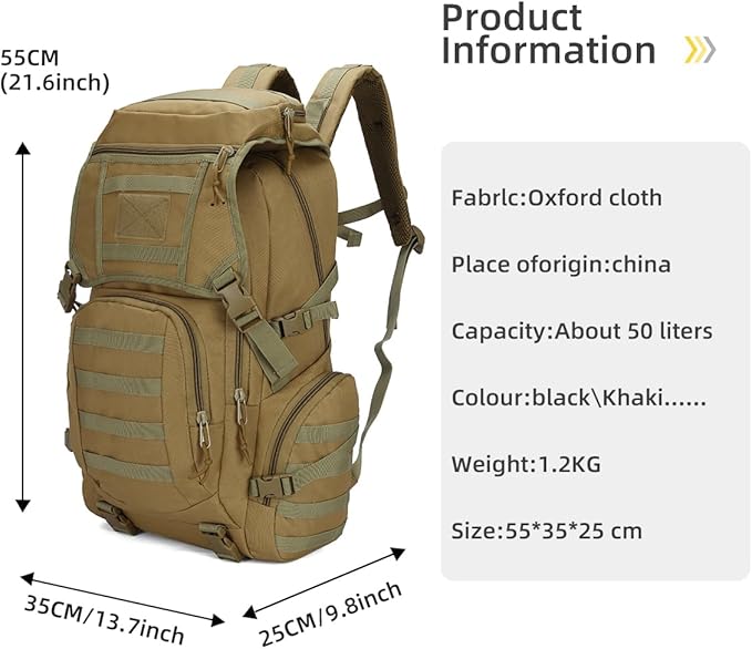 LUPU TACTICAL Backpack for Men Military 45L Assault Pack Molle Bug Out Bag for Camping Outdoor
