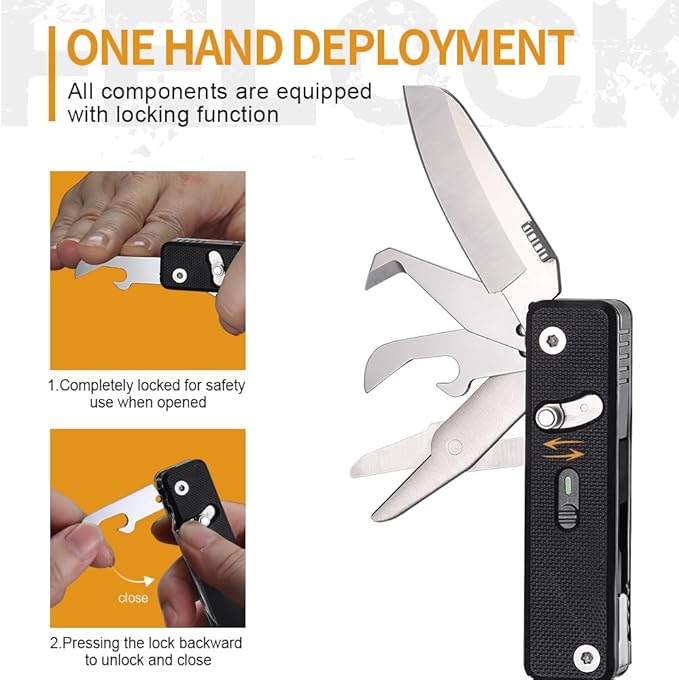 ROXON S504G Mini Flex Companion-7 in 1 Multitool EDC Pocket Knife with G10 Handle Box Cutter Short Sheepsfoot Blade Short Scissors Bottle &amp Can Opener 4mm Bit Tweezers and Toothpick