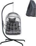Swing Egg Chair with Stand for Outdoor and Indoor Hanging Egg Chair 440LBS Capacity (Dark Grey)