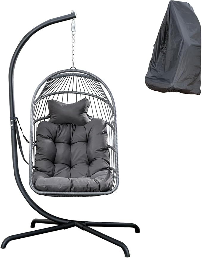 Swing Egg Chair with Stand for Outdoor and Indoor Hanging Egg Chair 440LBS Capacity (Dark Grey)