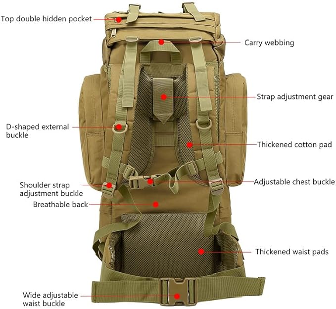 Tactical Backpack Military Molle Hiking 56-75L Hiking sports camouflage tactical outdoor hiking bag khaki