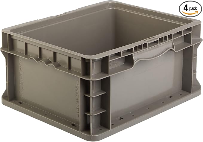 Hudson Exchange 12 x 15 x 7.5 (4 Pack) Straight Wall Handled Storage Container Tote Gray/Brown