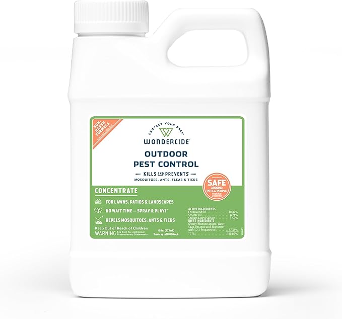 Wondercide - Outdoor Pest Control Spray Concentrate with Natural Essential Oils - Mosquito Ant Roach and Insect Killer Treatment and Repellent - Safe Around Pets Plants Kids - 16 oz