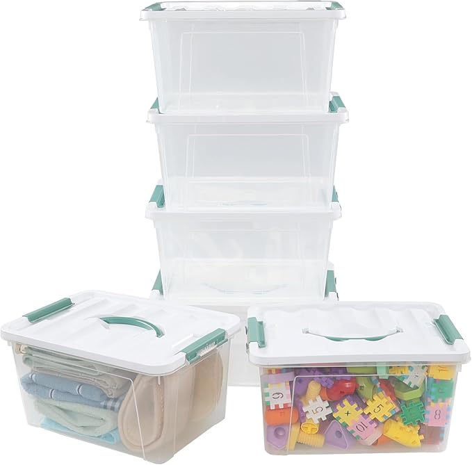 14 Quart Clear Latching Box with Lid &amp handle Plastic Storage Tote Set of 6