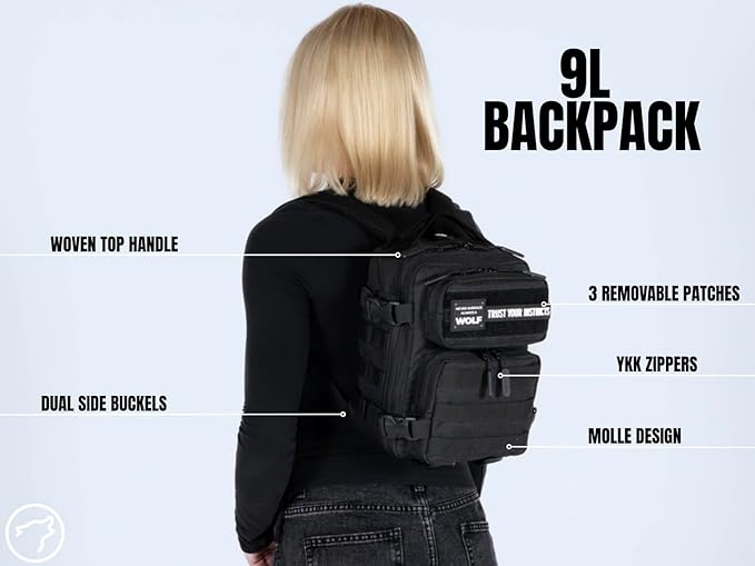 WOLFpak 9L Mini Tactical Backpack for Men &amp Women | Compact Small Everyday Carry Bag for Gym School Travel | Durable Water-Resistant Daypack with Molle System and Patch Panel (Nightshade Editi