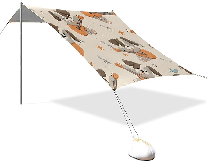 ALAZA Gray Dog Pattern Beach Tent Sun Shelter Portable Canopy Sunshade for Outdoor Camping Picnics Backyard Fun 10x9 ft