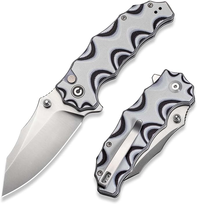 CIVIVI Natterjack Pocket Folding Knife 3.19 14C28N Blade G10 Handle with Reversible Clip Thumb Stud &amp Flipper Opener Knife for Camping Hiking EDC C24028-3 (White and Black)
