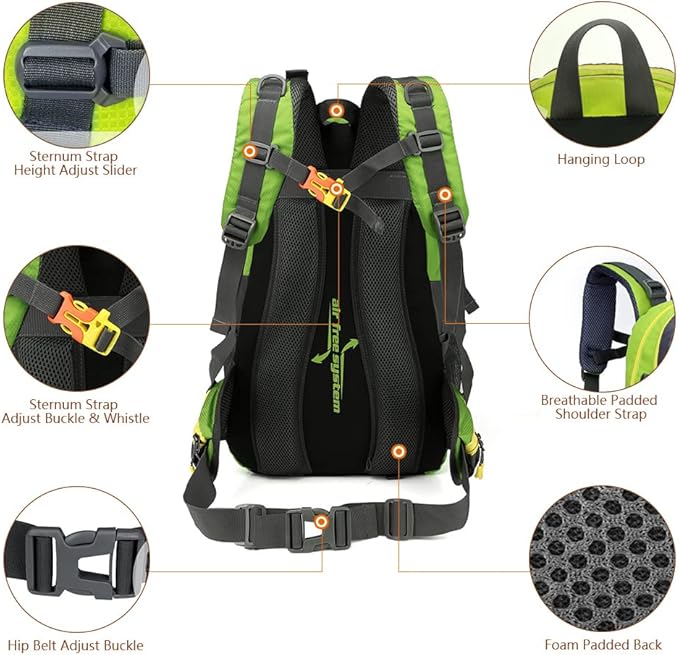 HUIOP Camping Backpack 40L Water Resistant Travel Backpack Camp Hike Laptop Daypack Trekking Climb Back Bags For Men Women