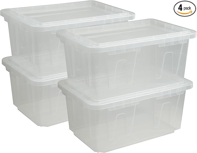 CX 4-Pack 60 Qt Heavy Duty Clear Storage Container with Snap-Tight Lid Stackable Storage Bins Made in USA (15 Gallon 17.2 D x 25.7 W x 12 H)