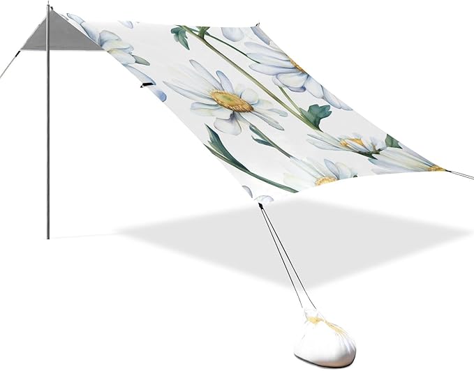 ALAZA White Daisies Flower Plant Flowers Wildflowers Beach Tent Sun Shelter Portable Canopy Sunshade for Outdoor Camping Picnics Backyard Fun 10x9 ft