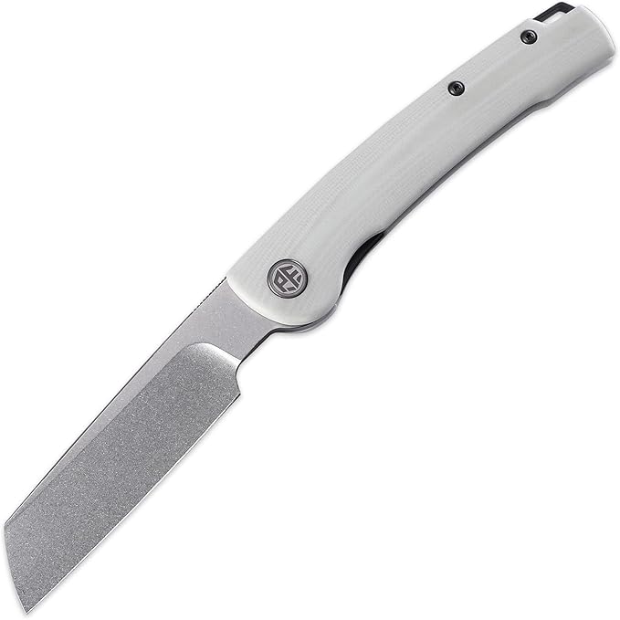 Petrified fish PFE04 Scholar Folding Knife 3.7 154CM Stonewashed Blade3.92 oz G10 Handle Front Flipper Liner lock Pocket Knife for Camping EDC (Stonewashed &amp White G10 Handle)