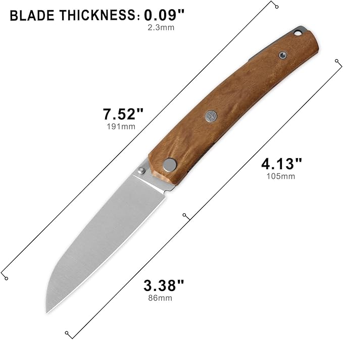 Petrified fish PF719 Patte Folding Knife3.38 14C28N Steel Satin Blade White Burl Wood Handle Thumb Stud Liner lock Pocket Knife