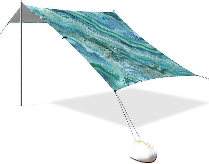 ALAZA Green Blue Marble Beach Tent Sun Shelter Portable Canopy Sunshade for Outdoor Camping Picnics Backyard Fun 10x9 ft