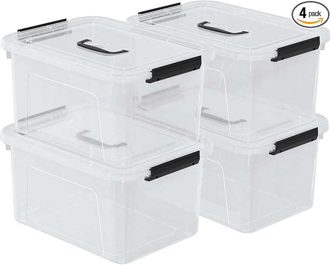 4-Pack 17.5 Quart Plastic Storage Bin Clear Storage Bins Containers Boxes with Lid and Handle