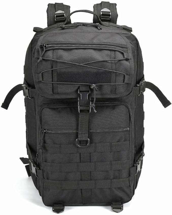45L Military Tactical Backpack Large Army 3 Day Assault Pack Molle Army Bag Rucksack Hiking Treeking (Black)