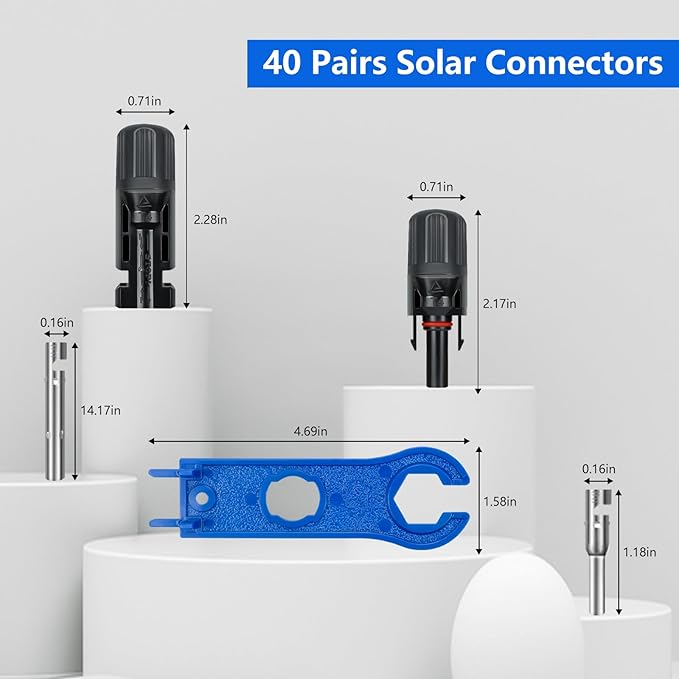 80PCS Solar Connectors 40 Pairs IP67 Waterproof Solar Panel Connectors with 2 Spanners Suitable for Solar Wire 14-10 awg.(Without Solar Crimper)