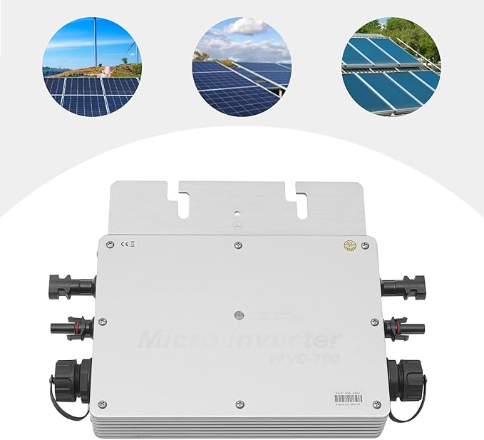 700W Micro Inverter Grid Tie Solar Inverter MPPT Pure Sine Wave Automatic Identification Power Inverters IP65 Waterproof Self-Cooling for 30V-50V Solar Panels Silver