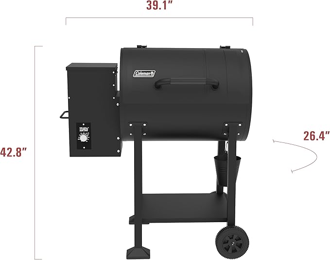 Coleman Cookout 700 Pellet Grill with 690-Sq. In. Total Cooking Surface 2-Wheel Cart and Shelf Storage in Black Durable Pellet Smoker Grill for Grilling Roasting Baking Roasting and Smoking