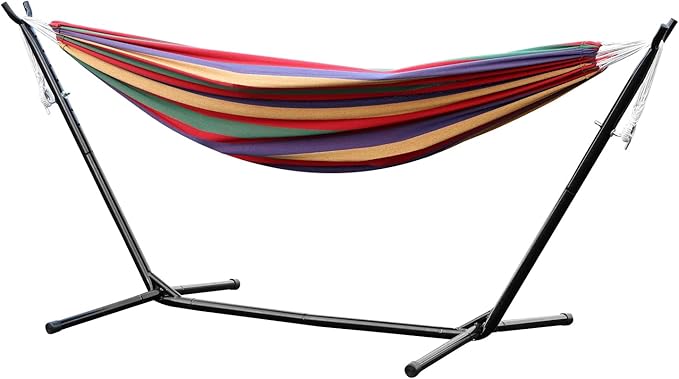Double Hammock Basics Heavy-Duty Metal Hammock Stand 440 LBS Capacity with Carrying Bag Strong Load-Bearing Striped Print Red
