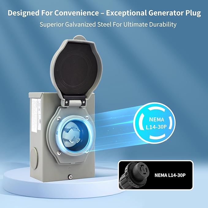 30 Amp Generator Inlet Box - NEMA L14-30P Power Inlet Box for 4 Prong Generator Cord 125/250V 7500W 30a Power - ETL Listed Weatherproof for Outdoor Use