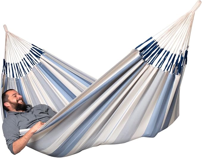 LA SIESTA Brisa Classic Hammock Handmade Weather-Resistant Tear-Resistant Hammock for Indoor &amp Outdoor Relaxation Size-Double - Sea Salt