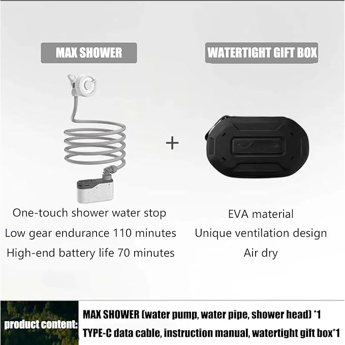 Portable outdoor shower high pressure water-saving showerhead 0.3mm water outlet quick-connect connector suitable for camping travel pet shower