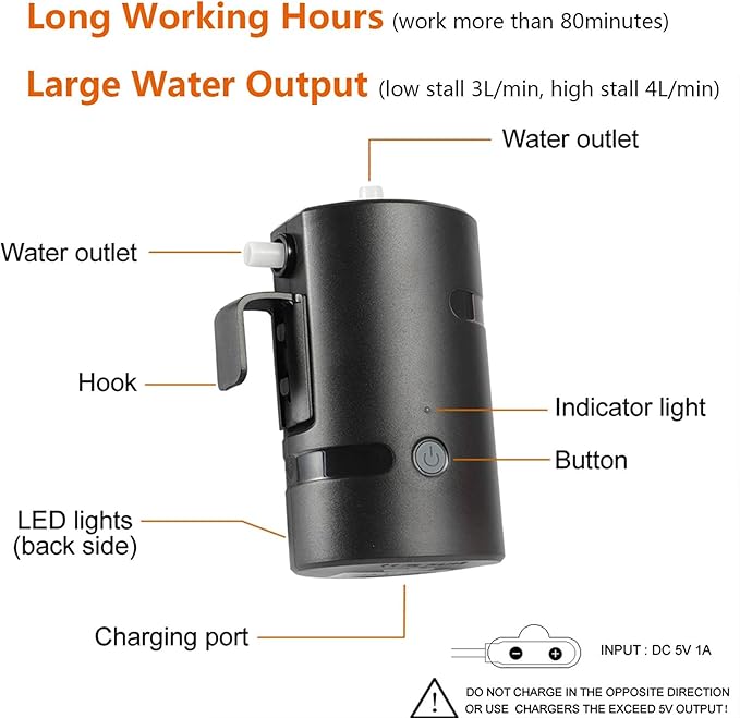 Portable Camping Shower Built-in 4400mAh USB Rechargeable IPX7 Waterproof Battery Shower Pump+Collapsible Bucket for Family Camp Hiking Backpacking Travel Beach Pet Flowering Outdoor