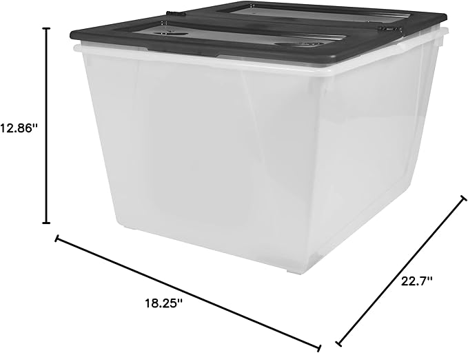 Storex 16 Gallon (60L) Storage Tote with Folding Lid 22.7 x 18.25 x 12.86 Inches Frost/Black 4-Pack (00900A04C)