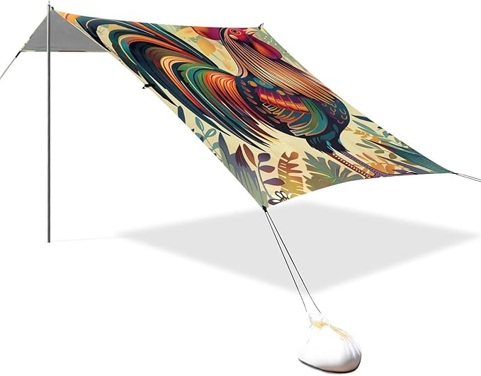 ALAZA Rooster Art Beach Tent Sun Shelter Portable Canopy Sunshade for Outdoor Camping Picnics Backyard Fun 10x9 ft
