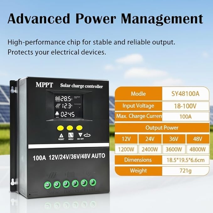 100A Solar Regulator Intelligent Voltage Automatic 12V 24V 48V Input Voltage Solar Charging Controller Solar System