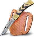 Handmade Damascus Pocket Knife with Sheath 7 Folding Hunting Knife with Wood Handle Small Camping Knife for Outdoor