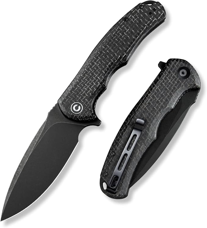 CIVIVI Folding Pocket Knife- Praxis Flipper Liner Lock Knife 3.75 Black Stonewashed Blade with Micarta Handles Reversible Clip for Everyday Carry Outdoor Use C803G