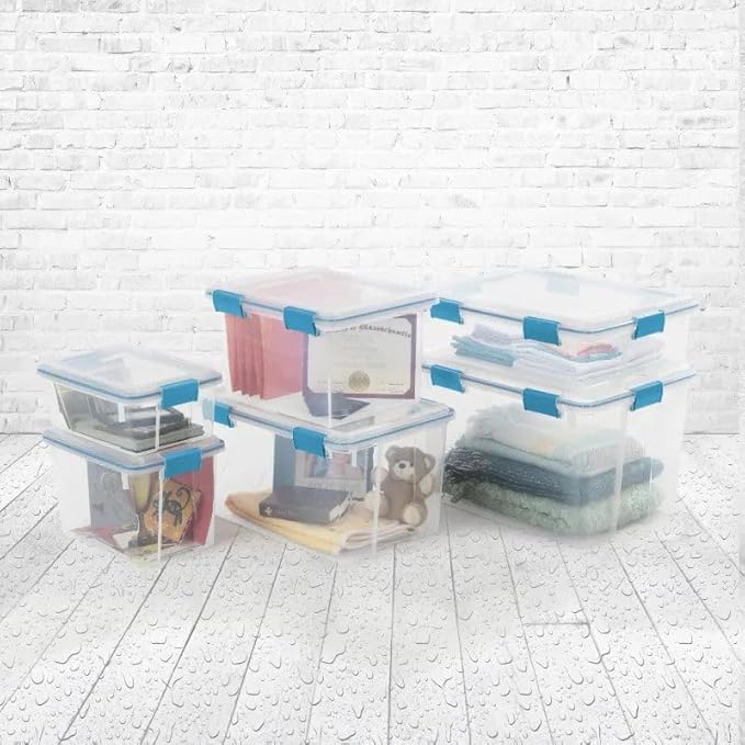 32 Quart Gasket Box - Clear Base and Lid Blue Aquarium (Set of 4) Blue-4.0 / United States