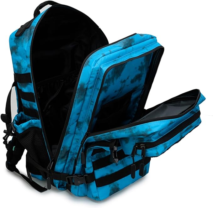 45L Military Tactical Backpack for Men &amp Women Bug Out Bag Assault pack Molle Daypack Hiking Trekking Rucksack (2.0 side pockets （blue tie dye）)