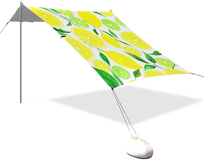 Beach Canopy with Windproof Ropes &amp Sandbags Beach Tent Sun Shade Sun Shelter for Camping Trips Fishing Backyard Fun or Picnics Lemon