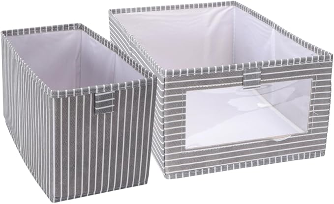 2pcs Foldable Cloth Storage Bins for Wardrobe Organization Grey Clothes Toys Quilts and More