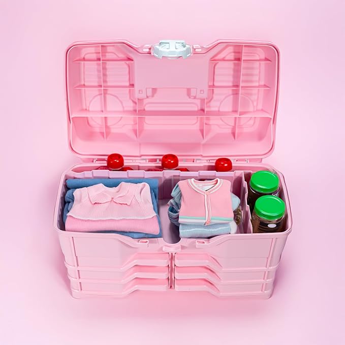Best Kept | Portable Carrying Case | Diaper Caddy Organizer | Plastic | Portable Storage Box | Baby Shower For Girl | Newborn Essentials Must Haves | Baby Pink