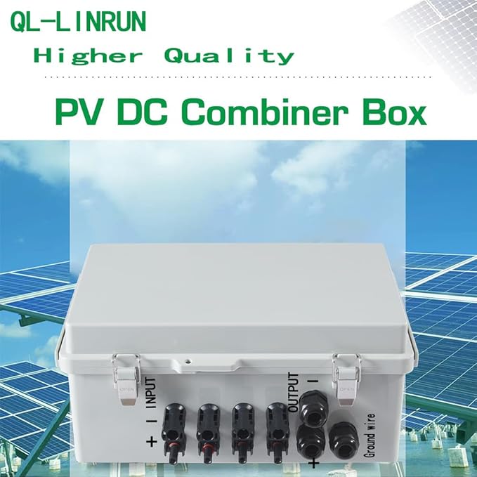 4 String PV Combiner Box with 15A Fuses Surge Protector &amp 63A Breaker IP65 Waterproof for On/Off Grid Solar System Home RV Marine
