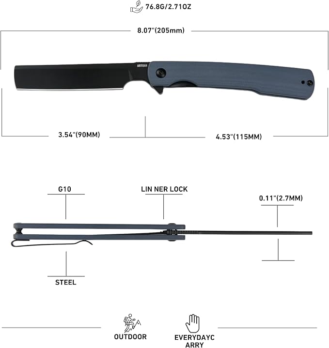 ARTISANCUTLERY Orthodox V2 Folding Knife 3.54 AR-RPM9 Steel Blade G10 Handle Pocket Knife for Men Women Camping Hiking 1883P Blue(New Version)