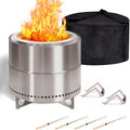 BRIOPAWS Large Smokeless-fire-pit Outdoor | 19 IN | 304 Stainless-Steel-Firepit | Portable Solo Fire Pits for Outside Camping | Low Smoke Stove | Wood Burning Chimenea Inclu. Bag BBQ Forks Handles