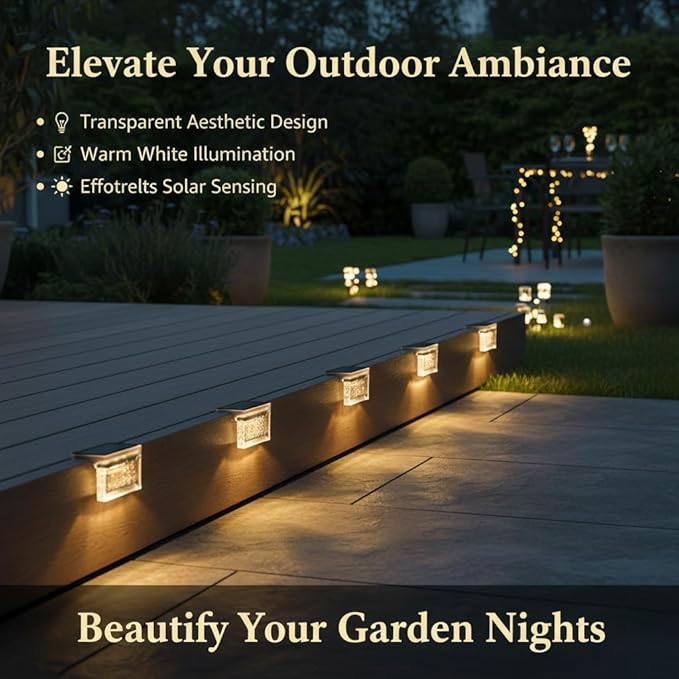 TIJNN Solar Deck Lights Outdoor Waterproof (6 Pack) – LED Solar Fence Lighting for Steps Stairs Railing Patio &amp Backyard – Wireless Auto Dusk to Dawn Warm White Decor