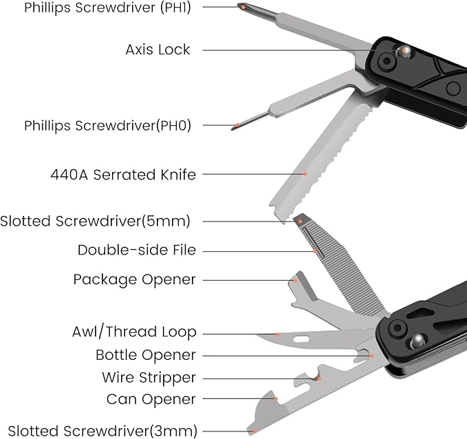 Multitool 20-in-1 Stainless Steel Multi Tools Pliers with Nylon Sheath Safe Locking Professional Multi-Tool for Survival Camping and Hunting Black