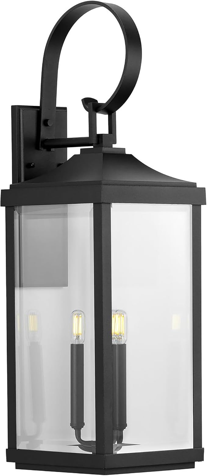Gibbes Street Collection 3-Light Clear Beveled Glass New Traditional Outdoor Large Wall Lantern Light Textured Black