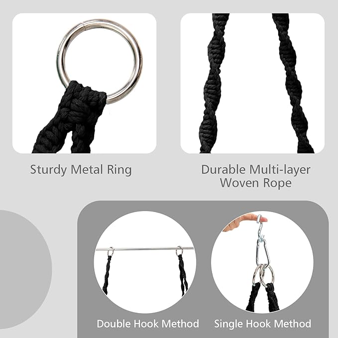 Giantex Hammock Chair Macrame Swing - Hanging Chair with Cushion and Hardware Kit 330 LBS Weight Capacity Indoor Swing for Hammock Stand Patio Balcony Living Room Hammock Swing (Black)