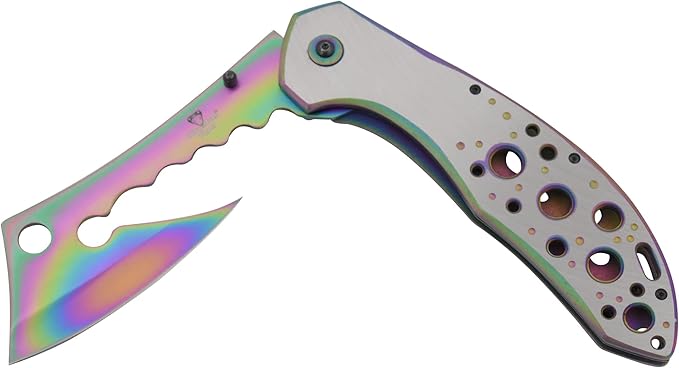 Snake Eye Tactical 12 Jumbo Huge Heavy Duty Ultra Smooth One Hand Opening Folding Pocket Knife Limited Edition Collectors Knife - Ideal for Recreational Work Hiking Camping (Rainbow)