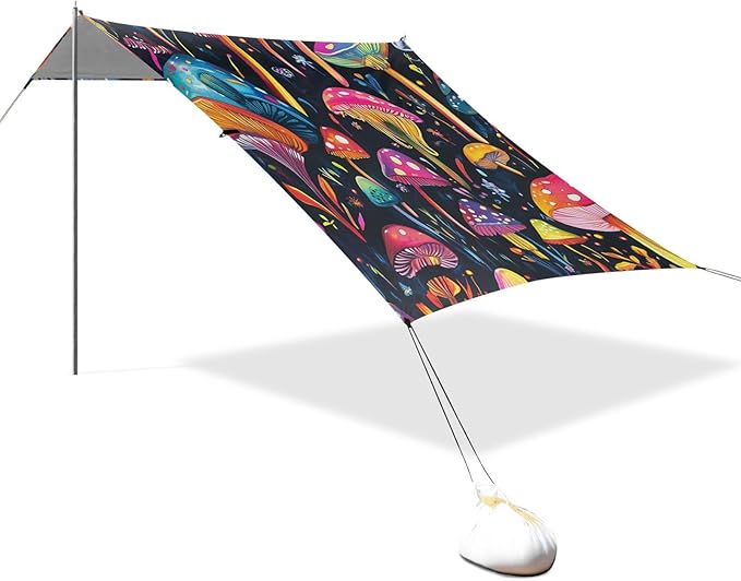 ALAZA Mushroom Colorful Art Beach Tent Sun Shelter Portable Canopy Sunshade for Outdoor Camping Picnics Backyard Fun 10x9 ft