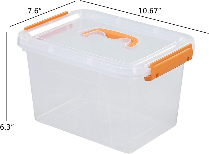 6-pack 5 Liter Small Plastic Boxes Clear Storage Bin with Lid