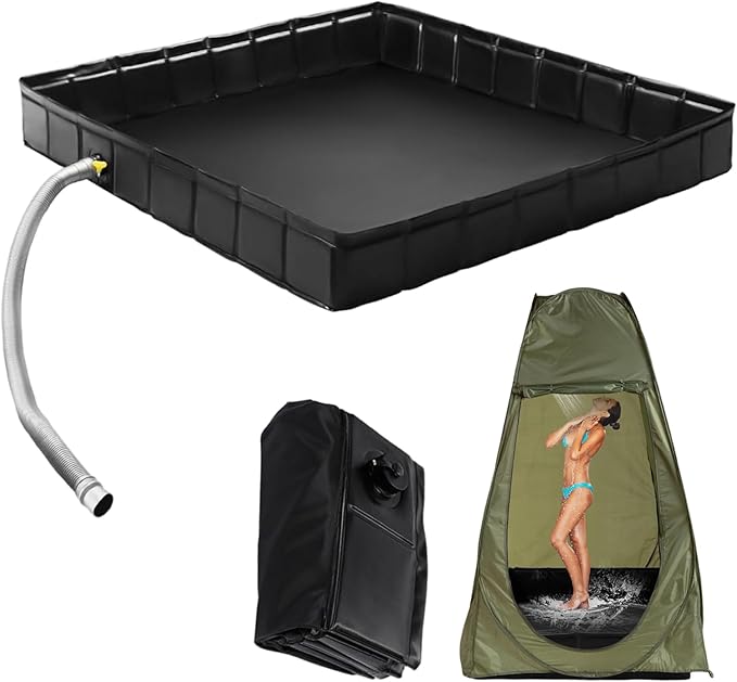 Portable Shower Base 41x41x5 Inch Portable Shower Pan with Drain Pipe &amp Clamp Foldable PVC Base for Camping Travel Outdoor Outdoor Camping