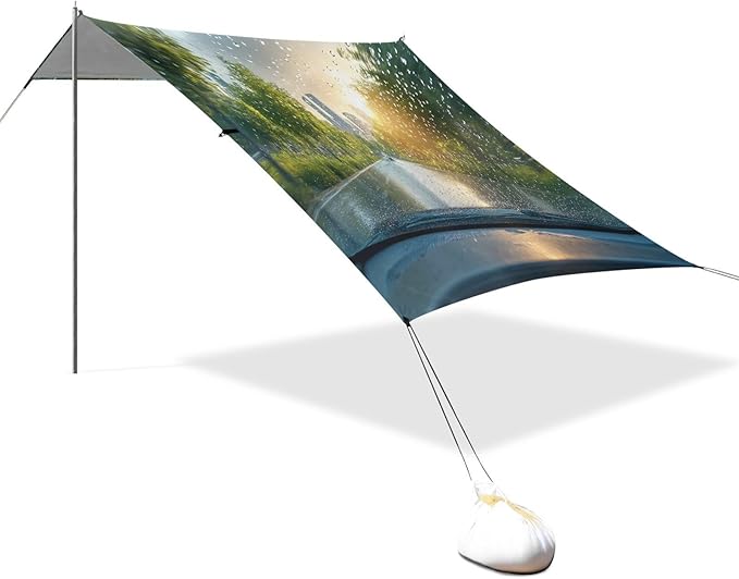 Car Window Outside Rainy Landscape Beach Tent Sun Shelter Set UPF50+ UV Protection 10.5 x 9.19 FT Camping Shade Canopy with Sandbags Sand Anchors Carrying Bag and Others